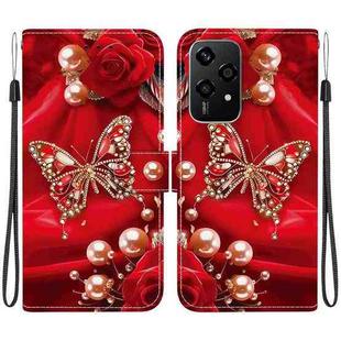 For Honor 200 Lite Global Crystal Texture Colored Drawing Leather Phone Case(Pearl Butterfly Rose)