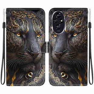 For Honor 200 Crystal Texture Colored Drawing Leather Phone Case(Black Gold Lion)