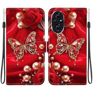 For Honor 200 Crystal Texture Colored Drawing Leather Phone Case(Pearl Butterfly Rose)