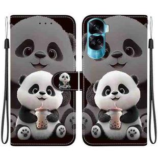 For Honor 90 Lite Crystal Texture Colored Drawing Leather Phone Case(Milk Tea Bear)