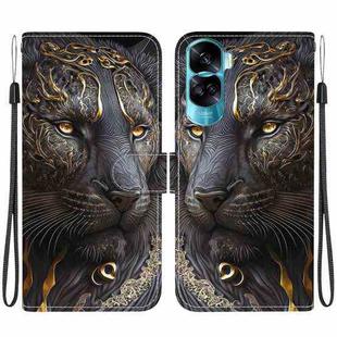 For Honor 90 Lite Crystal Texture Colored Drawing Leather Phone Case(Black Gold Lion)