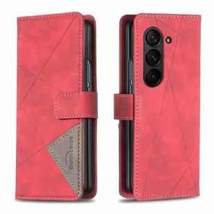 For Samsung Galaxy Z Fold6 Magnetic Buckle Rhombus Texture Leather Phone Case(Red)