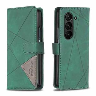 For Samsung Galaxy Z Fold6 Magnetic Buckle Rhombus Texture Leather Phone Case(Green)