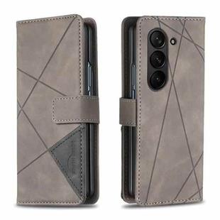 For Samsung Galaxy Z Fold6 Magnetic Buckle Rhombus Texture Leather Phone Case(Grey)
