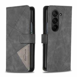 For Samsung Galaxy Z Fold6 Magnetic Buckle Rhombus Texture Leather Phone Case(Black)