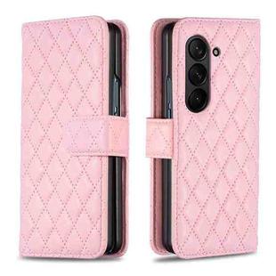 For Samsung Galaxy Z Fold6 Diamond Lattice Wallet Flip Leather Phone Case(Pink)