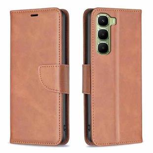 For Infinix Hot 60 Pro 4G Lambskin Texture Pure Color Flip Leather Phone Case(Brown)