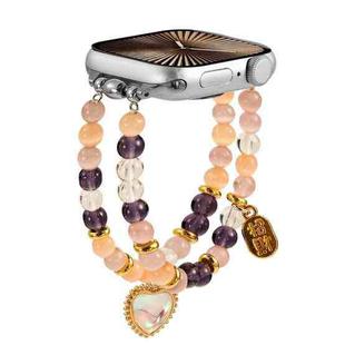 For Apple Watch 46mm / 49mm / 45mm / 44mm Cat Eyes Stone Beads Bracelet Watch Band(Heart Yellow)