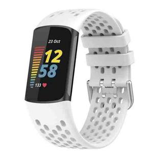For Fitbit Charge 6 / 5 xDfind Hole Style Breathable Silicone Watch Band(White)