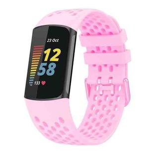 For Fitbit Charge 6 / 5 xDfind Hole Style Breathable Silicone Watch Band(Ice Pink)