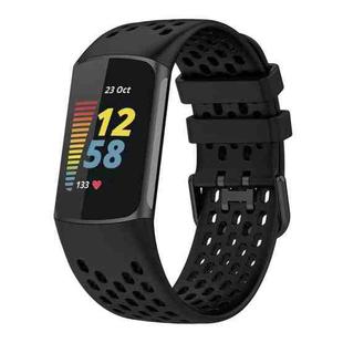 For Fitbit Charge 6 / 5 xDfind Hole Style Breathable Silicone Watch Band(Black)