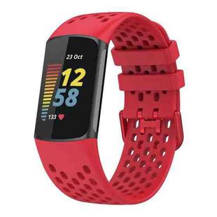 For Fitbit Charge 6 / 5 xDfind Hole Style Breathable Silicone Watch Band(Red)