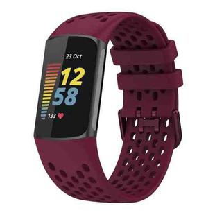 For Fitbit Charge 6 / 5 xDfind Hole Style Breathable Silicone Watch Band(Wine Red)