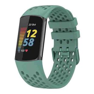 For Fitbit Charge 6 / 5 xDfind Hole Style Breathable Silicone Watch Band(Pine Needle Green)