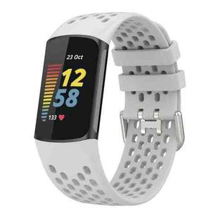 For Fitbit Charge 6 / 5 xDfind Hole Style Breathable Silicone Watch Band(Rock Grey)