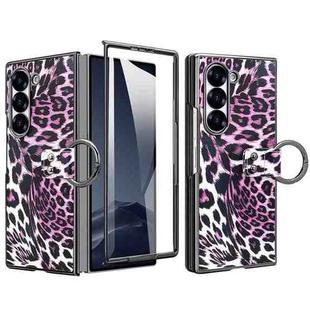 For Samsung Galaxy Z Fold6 VIETAO Leopard Print Metal Ring Leather Phone Case(Purple)