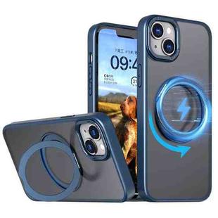 For iPhone 15 Plus kalebol MagSafe Metal Ring Holder Phone Case(Blue)