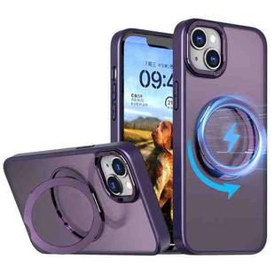 For iPhone 15 Plus kalebol MagSafe Metal Ring Holder Phone Case(Dark Purple)