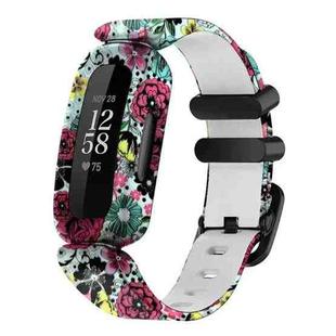 For Fitbit Ace 3 / Inspire2 xDfind Black Buckle Painting Integrated Silicone Watch Band(Classic Flower)
