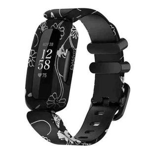 For Fitbit Ace 3 / Inspire2 xDfind Black Buckle Painting Integrated Silicone Watch Band(Black Flower)