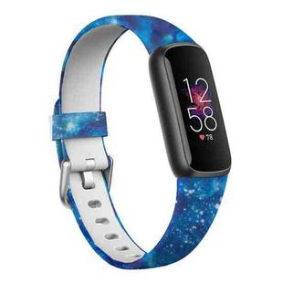 xDfind Silver Buckle Painting Silicone Watch Band For Fitbit Luxe, Size:L(Blue Starry Sky)