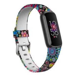 xDfind Silver Buckle Painting Silicone Watch Band For Fitbit Luxe, Size:L(Peacock)