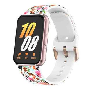 For Samsung Galaxy Fit3 xDfind Gold Buckle Printed Silicone Watch Band(Birdsong and Flowers)