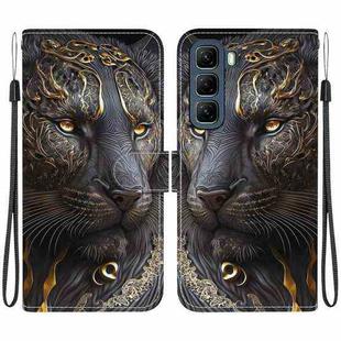 For Infinix Hot 50 5G Crystal Texture Colored Drawing Leather Phone Case(Black Gold Lion)