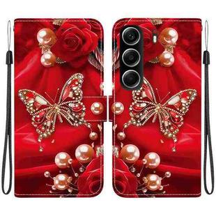 For Tecno Camon 40 Crystal Texture Colored Drawing Leather Phone Case(Pearl Butterfly Rose)