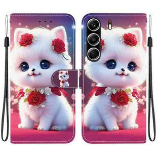 For Tecno Camon 40 Pro Crystal Texture Colored Drawing Leather Phone Case(Rose Cat)