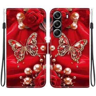 For Tecno Camon 40 Pro Crystal Texture Colored Drawing Leather Phone Case(Pearl Butterfly Rose)