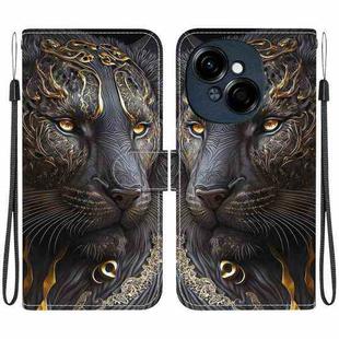For Tecno Pop 9 4G / Spark Go 1 Crystal Texture Colored Drawing Leather Phone Case(Black Gold Lion)