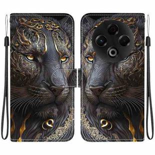 For Tecno Spark 30 4G Crystal Texture Colored Drawing Leather Phone Case(Black Gold Lion)