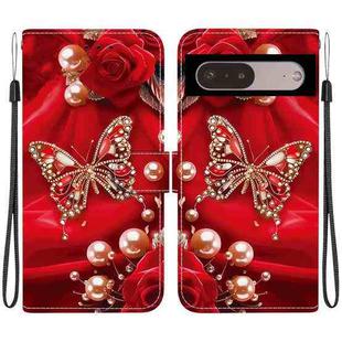 For Google Pixel 7 Pro Crystal Texture Colored Drawing Leather Phone Case(Pearl Butterfly Rose)