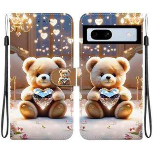 For Google Pixel 7a Crystal Texture Colored Drawing Leather Phone Case(Diamond Bear)