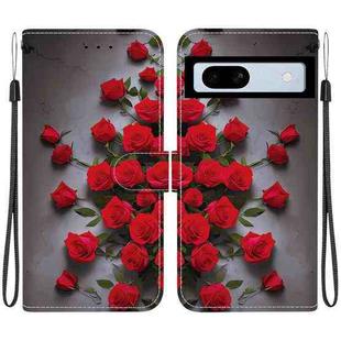 For Google Pixel 7a Crystal Texture Colored Drawing Leather Phone Case(Red Roses)