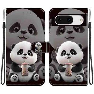 For Google Pixel 8 Crystal Texture Colored Drawing Leather Phone Case(Milk Tea Bear)
