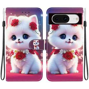For Google Pixel 8 Crystal Texture Colored Drawing Leather Phone Case(Rose Cat)