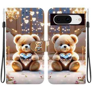 For Google Pixel 8 Crystal Texture Colored Drawing Leather Phone Case(Diamond Bear)
