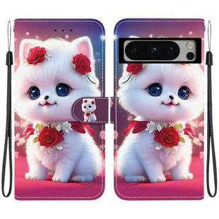 For Google Pixel 8 Pro Crystal Texture Colored Drawing Leather Phone Case(Rose Cat)