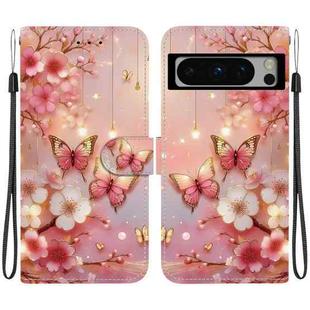 For Google Pixel 8 Pro Crystal Texture Colored Drawing Leather Phone Case(Lantern Butterflies)