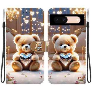 For Google Pixel 8a Crystal Texture Colored Drawing Leather Phone Case(Diamond Bear)