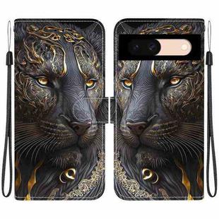 For Google Pixel 8a Crystal Texture Colored Drawing Leather Phone Case(Black Gold Lion)
