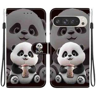 For Google Pixel 9 Pro XL Crystal Texture Colored Drawing Leather Phone Case(Milk Tea Bear)