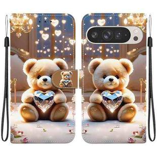 For Google Pixel 9 Pro XL Crystal Texture Colored Drawing Leather Phone Case(Diamond Bear)