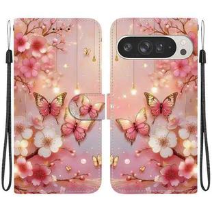 For Google Pixel 9 Pro XL Crystal Texture Colored Drawing Leather Phone Case(Lantern Butterflies)