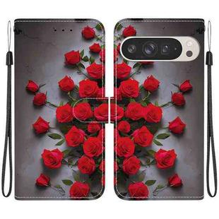 For Google Pixel 9 Pro XL Crystal Texture Colored Drawing Leather Phone Case(Red Roses)