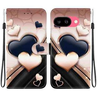For Google Pixel 9a Crystal Texture Colored Drawing Leather Phone Case(Love Heart)