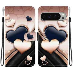 For Google Pixel 9 / Pixel 9 Pro Crystal Texture Colored Drawing Leather Phone Case(Love Heart)