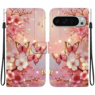 For Google Pixel 9 / Pixel 9 Pro Crystal Texture Colored Drawing Leather Phone Case(Lantern Butterflies)